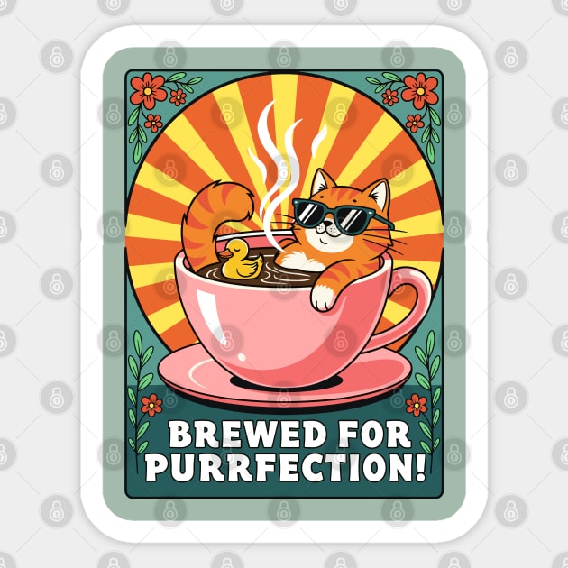 Brewed for Purrfection! Chill Coffee Cat Pun Sticker by enrynz